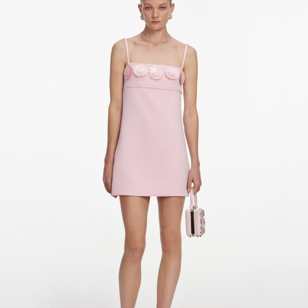 Self Portrait Pink Crepe 3D Sequin Flower Mini Dress
